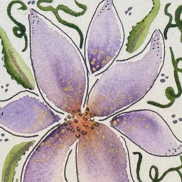 Art Watercolor and Ink Magnet Purple Flower Handmade - Picture 2 of 3